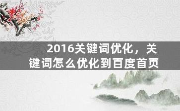 2016关键词优化，关键词怎么优化到百度首页