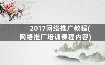2017网络推广教程(网络推广培训课程内容)