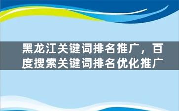 黑龙江关键词排名推广，百度搜索关键词排名优化推广
