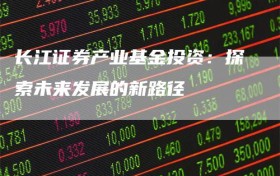 长江证券产业基金投资：探索未来发展的新路径