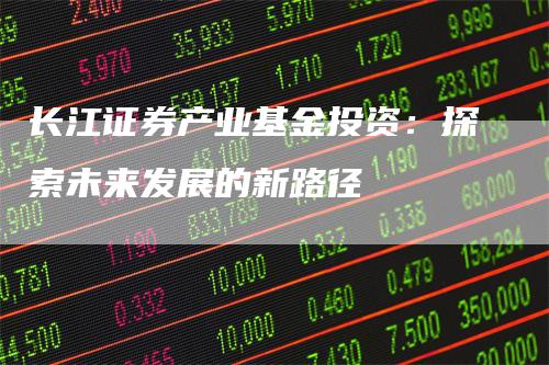 长江证券产业基金投资：探索未来发展的新路径